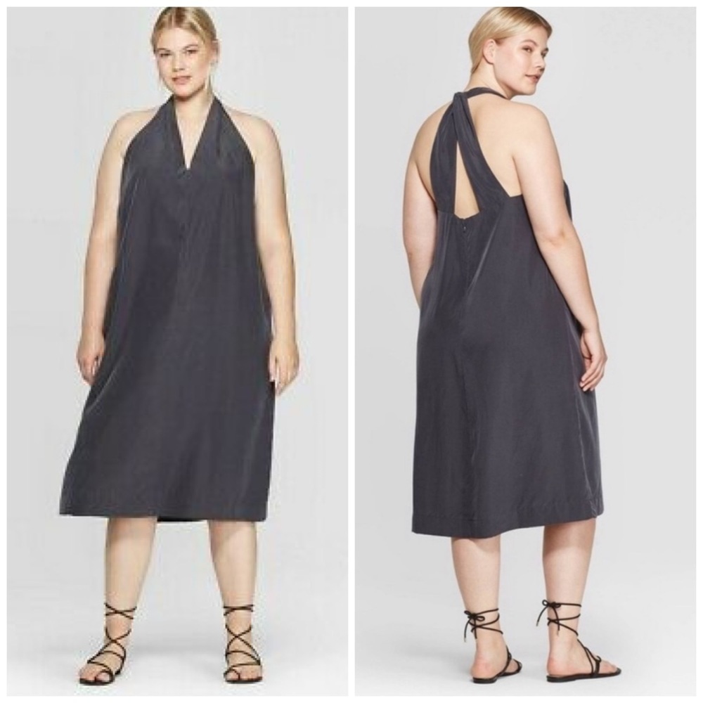 Prologue Deep V-Neck Sleeveless A-Line Dress Grey Modal Twist Back Plus Size 2X